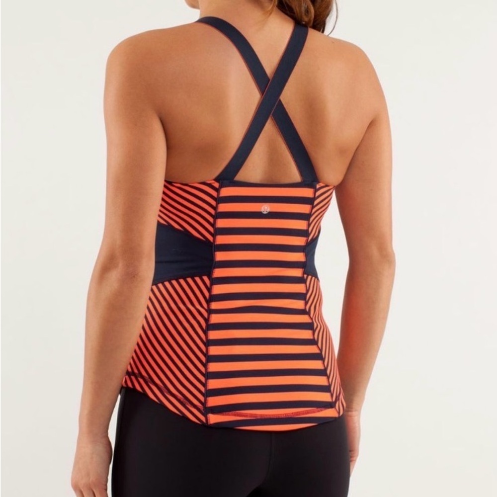 LULULEMON WORK IT OUT TANK ORANGE NAVY STRIPE ATHLETIC TANK TOP SZ 10 - Picture 2 of 8